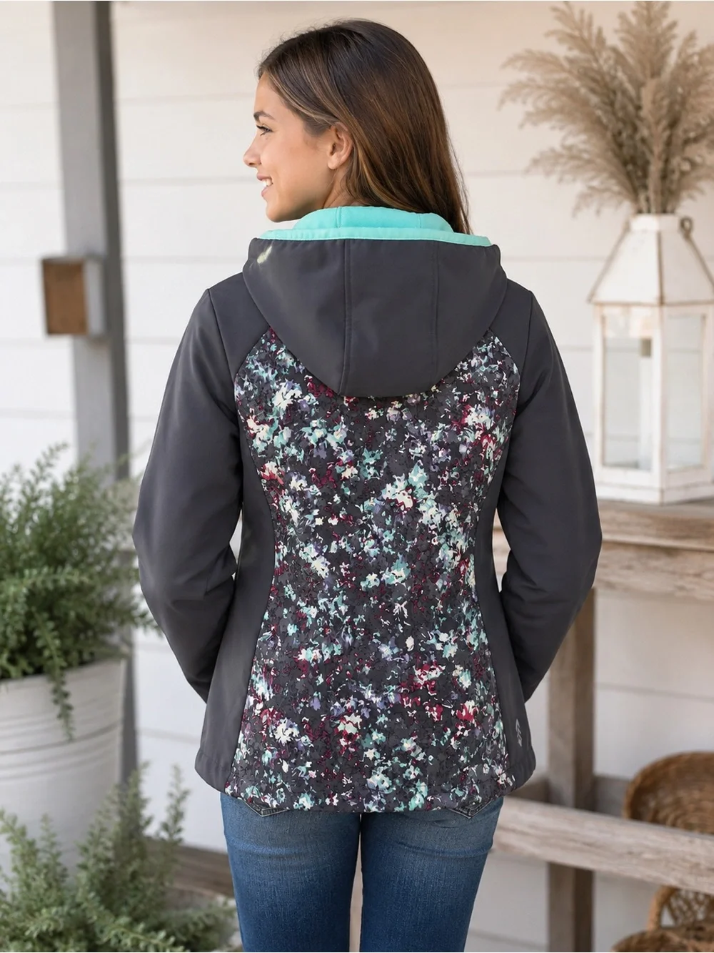 Free Country Girls Large 10/12 Floral Softshell Fleece Lined Hooded Jacket